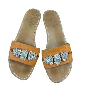 Capri Girl Italy Orange Suede Crystal Embellishment Sandals US Size 8.5